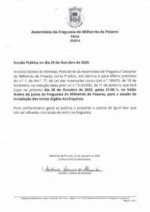 Edital 4/2025 - Sessão de Instalação da nova Assembleia de Freguesia 