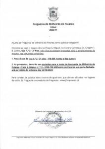 EDITAL 11/2023 - Apresentação de Propostas - Loja n.º 2 -  2º piso