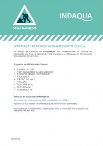 Interrupção de Abastecimento de Água - dia 11 março 2025, das 14:00h às 18:00h