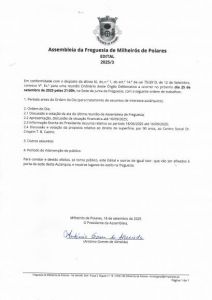 Edital 3/2025 - Assembleia de Freguesia de Milheirós de Poiares 25/09/2025