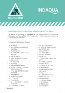 Interrupção de Abastecimento de Água - Dia 20/11/2025 das 8:30h - 11:30h