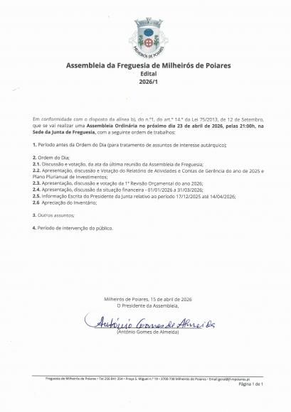 Edital - Assembleia de Freguesia 23-04-2026
