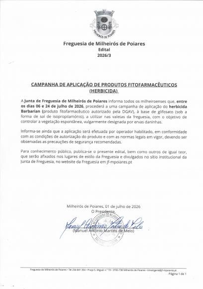 Edital 3/2026 - CAMPANHA DE APLICA&Ccedil;&Atilde;O DE PRODUTOS FITOFARMAC&Ecirc;UTICOS (HERBICIDA)