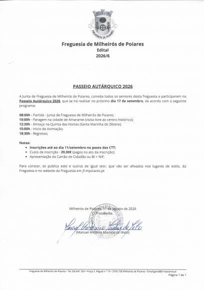 Edital 2026/6 - Passeio Aut&aacute;rquico 2026