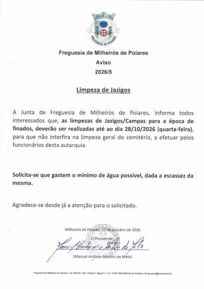 Aviso 2026/5 - Limpeza de Jazigos