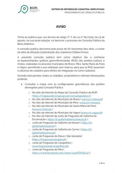AVISO - CONSULTA P&Uacute;BLICA 'BEIRA ATL&Acirc;NTICO' (BUPi)