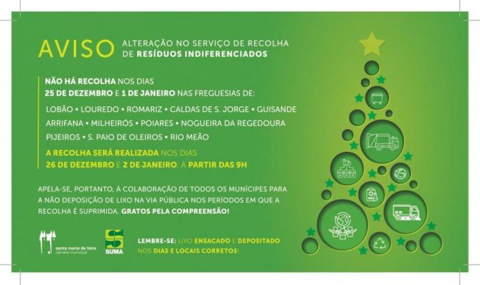 AVISO - Alteração no Serviço de Recolha de Resíduos Indiferenciados