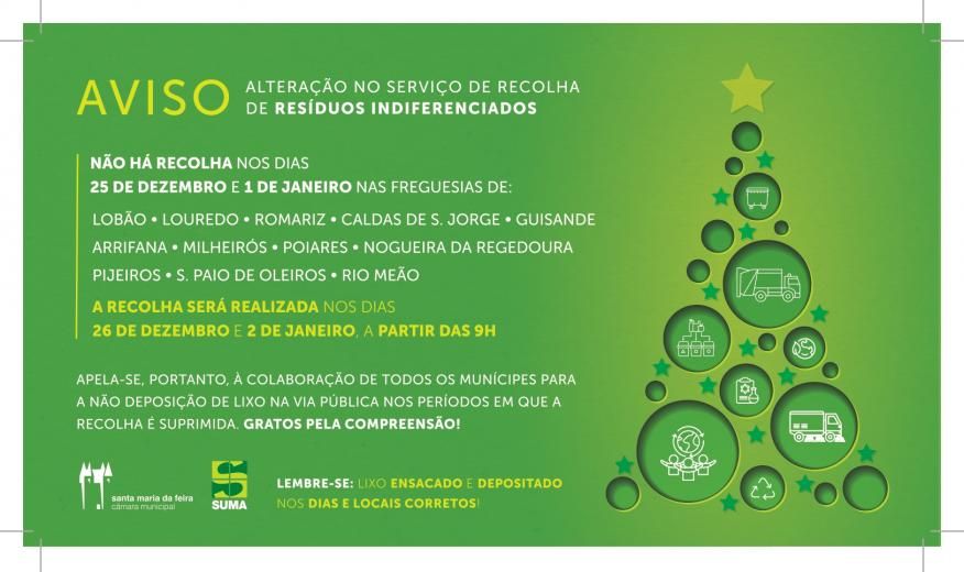 AVISO - Alteração no Serviço de Recolha de Resíduos Indiferenciados