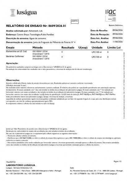 An&aacute;lises de &aacute;guas na Freguesia - 11/06/2026