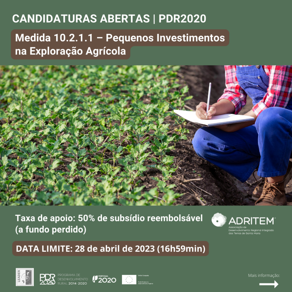 Abertura de candidaturas à Medida 10.2.1.1 – Pequenos Investimentos na Exploração Agrícola